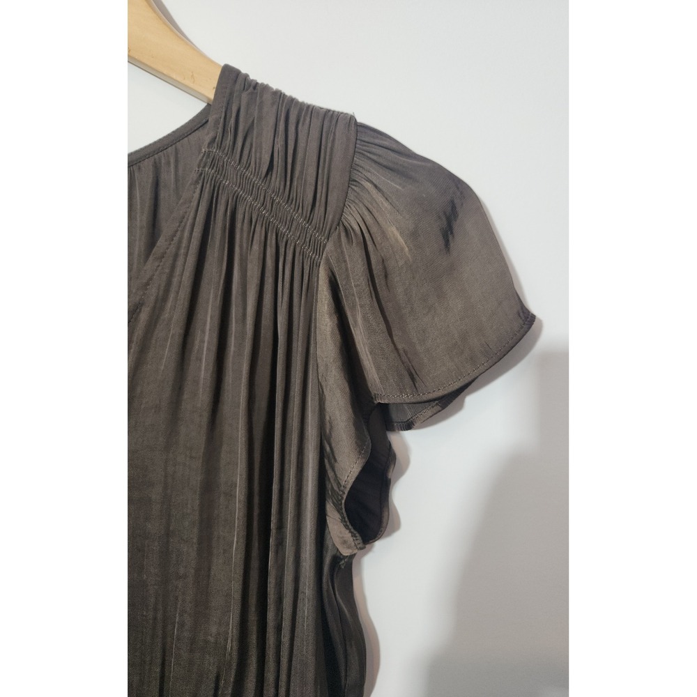 Cupcakes and Cashmere Brown Satin V-Neck Smocked Waist Blouse Top XS NWT - Picture 4 of 9